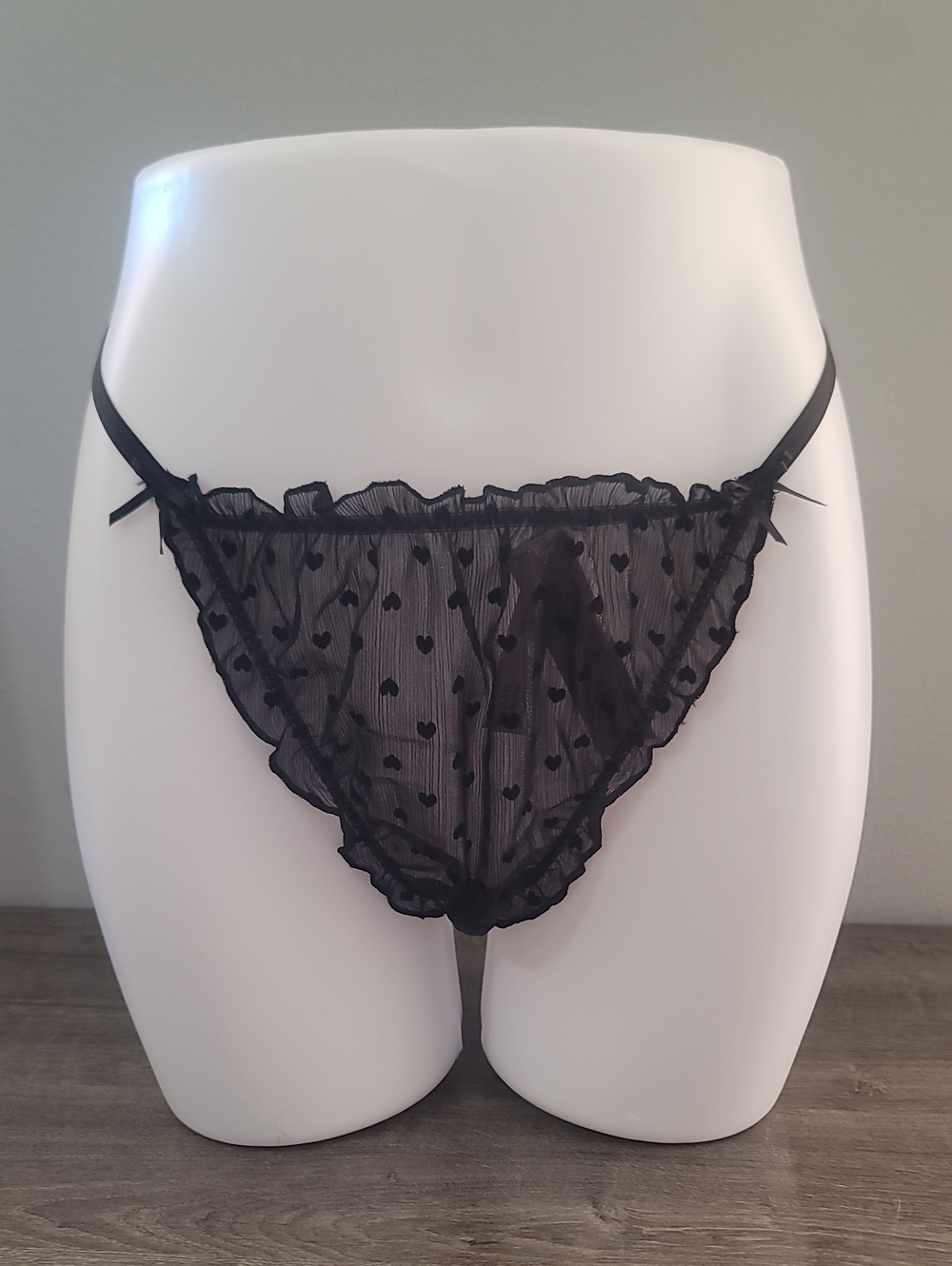 Victoria's Secret Dream Angels Heart Chiffon String Thong Panty BLACK XLARGE